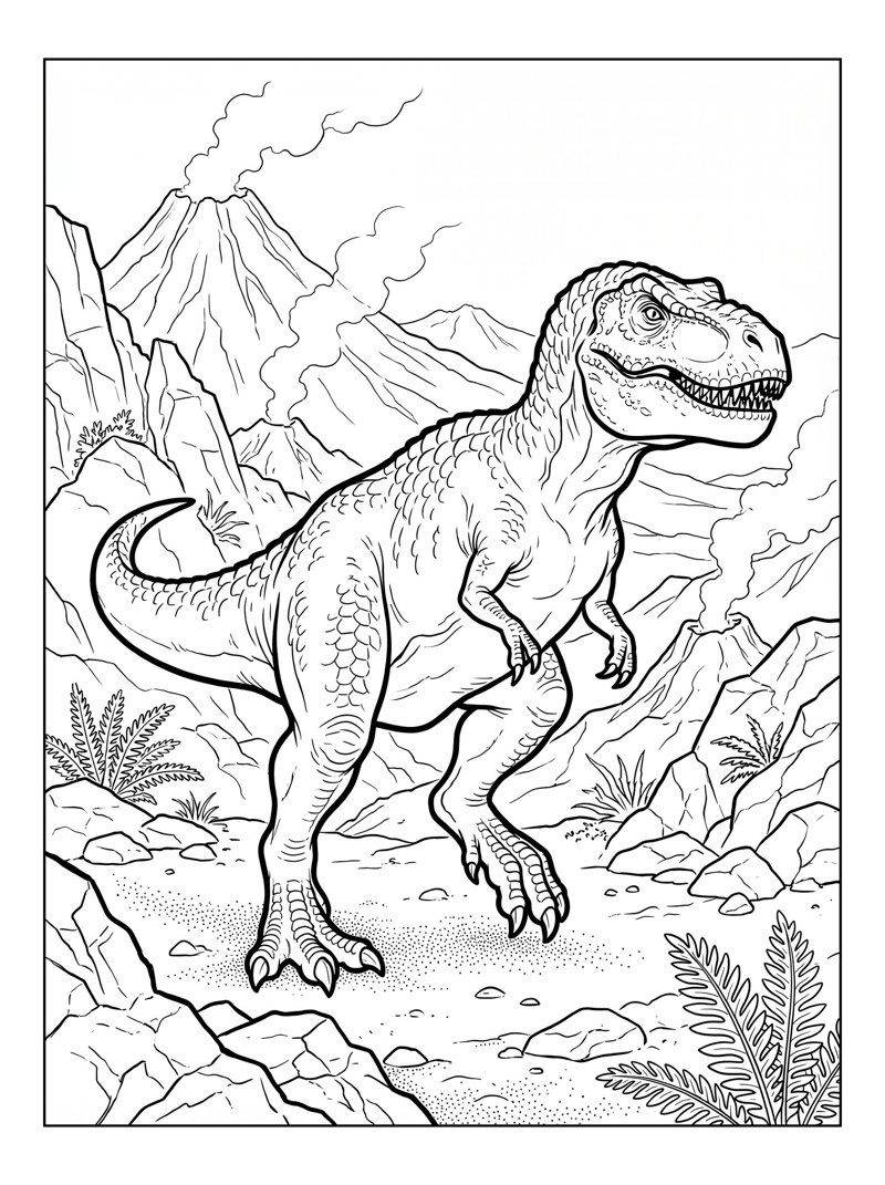 Tyrannosaurus Walking Volcanic Landscape