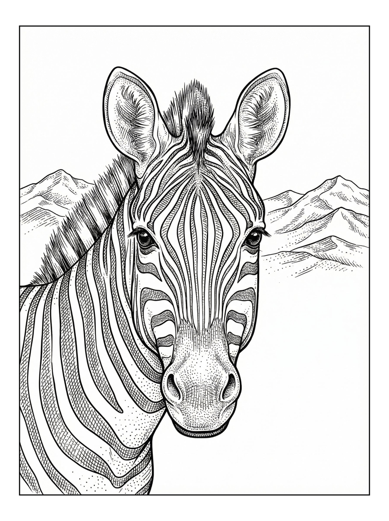 Zebra Head With Distant Mountains