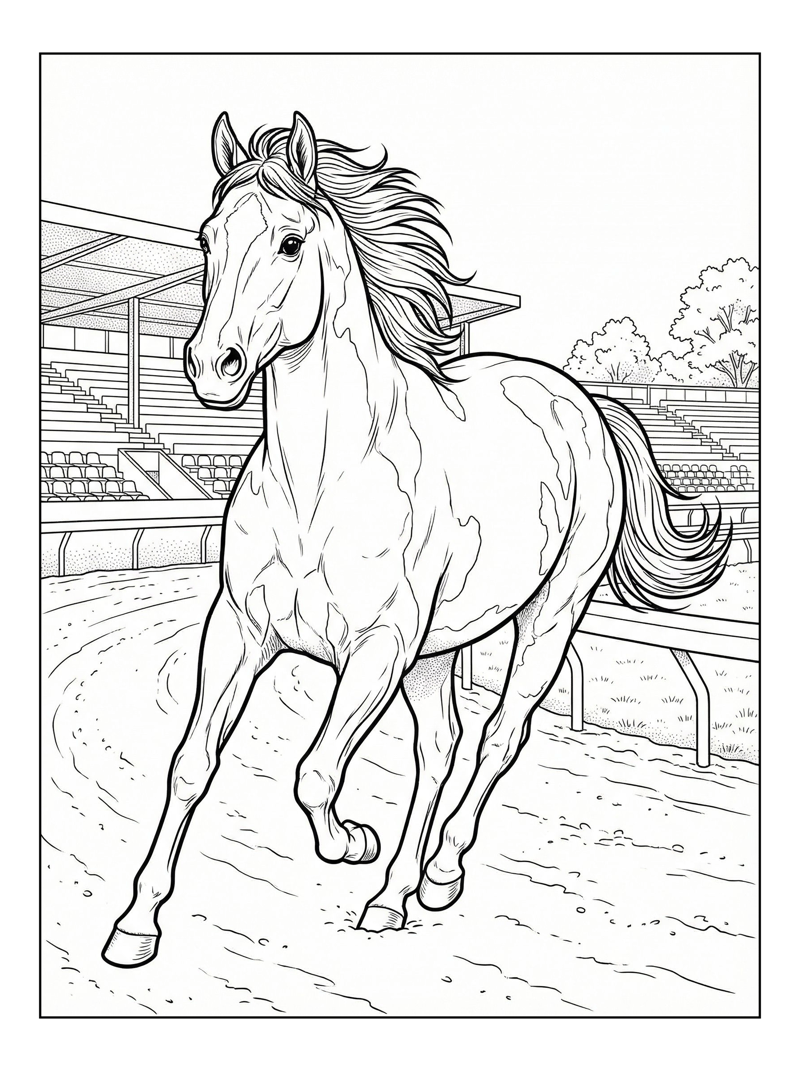 American Paint Horse Gallops Racetrack Stadium