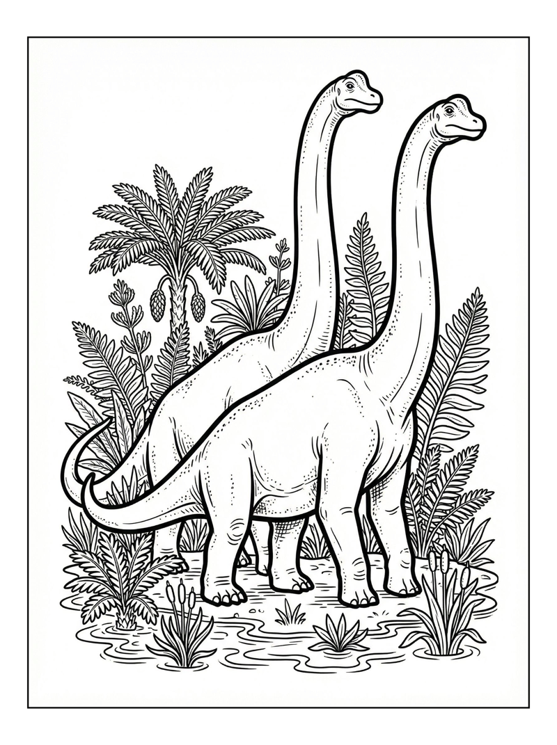 Brachiosaurus Dinosaurs Standing In Swamp