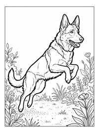 German Shepherd Dog Jumping In Garden