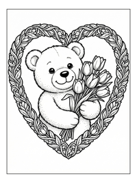 Teddy Bear Holds Tulips Heart Frame