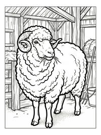 Merino Sheep Chewing In Wooden Barn