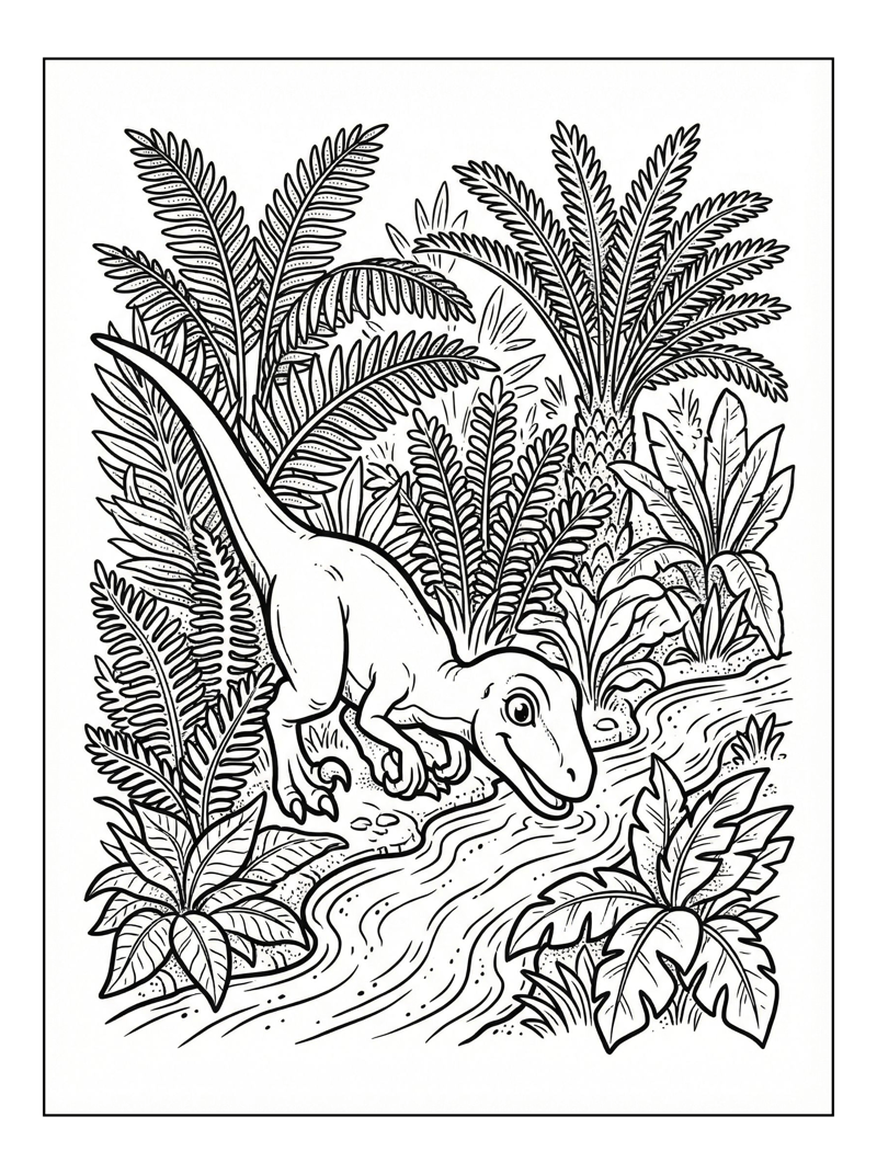 Cartoon Raptor Drinking Jungle Stream
