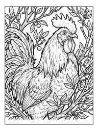 Proud Rooster Among Berry Branches
