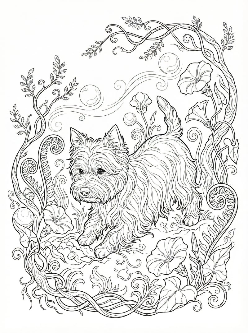 West Highland White Terrier With Morning Glory