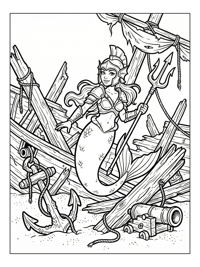 Mermaid Warrior Holding Trident Shipwreck