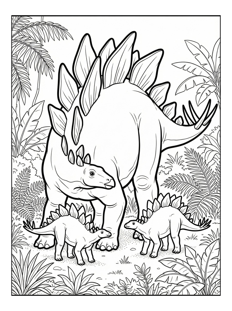 Father Stegosaurus Guarding Jungle Clearing