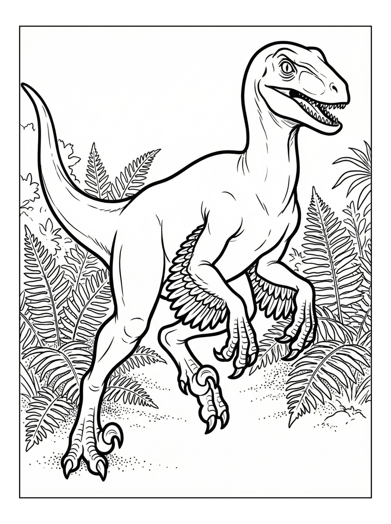 Raptor Dinosaur Jumping In Ferns