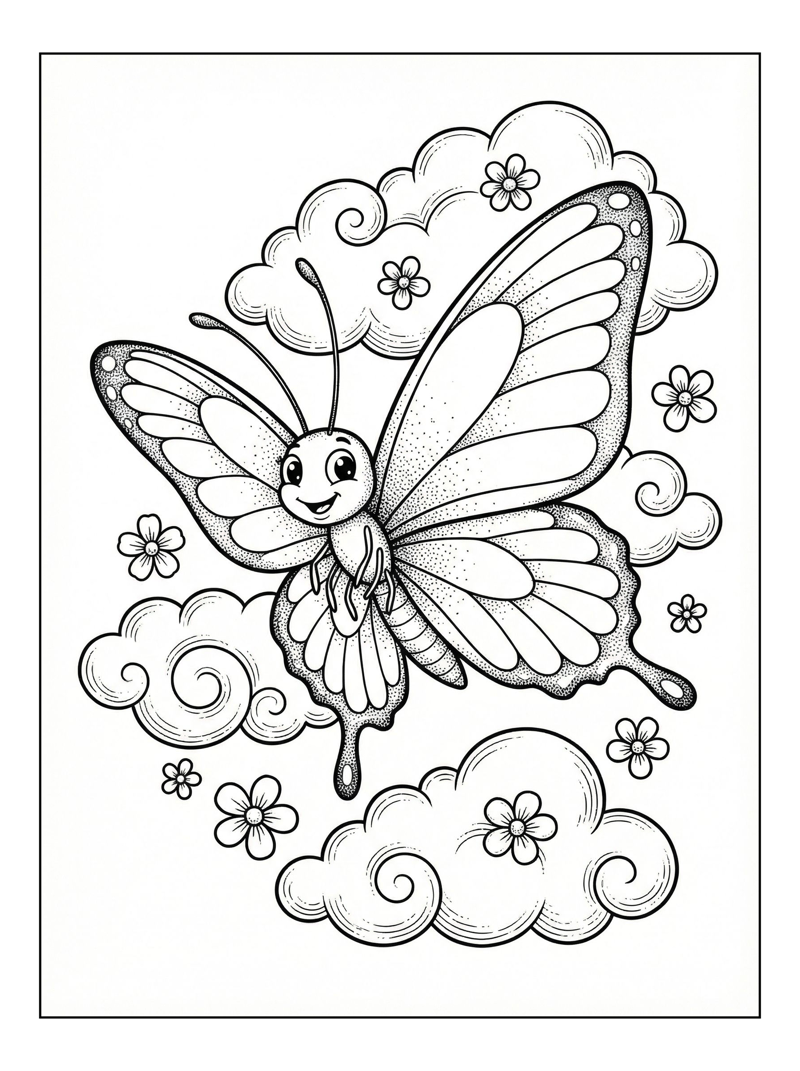 Swallowtail Butterfly Flying Among Clouds Flowers