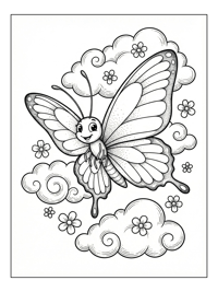 Swallowtail Butterfly Flying Among Clouds Flowers