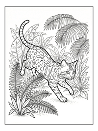 Bengal Cat Playing In Tropical Jungle