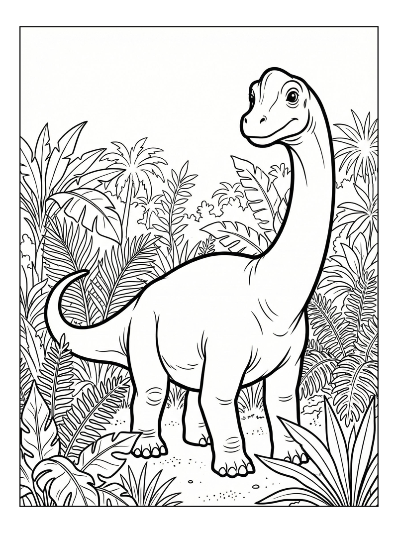 Baby Brachiosaurus Looking In Jungle