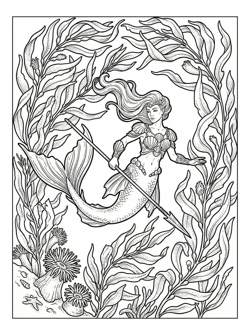 Mermaid Warrior Swims Through Kelp Forest