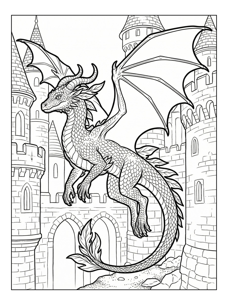 Mystical Forest Dragon Flying Stone Castle
