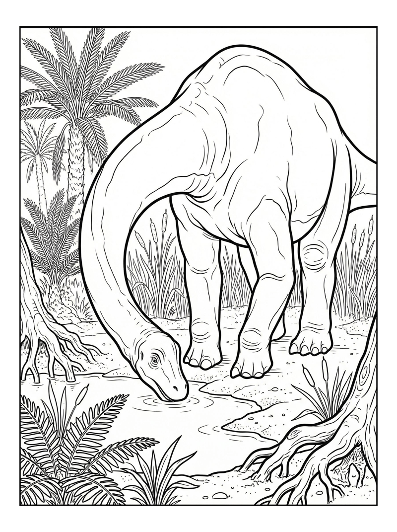 Brachiosaurus Drinking In Prehistoric Swamp