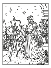 Brave Knight Princess Painting Starlit Terrace