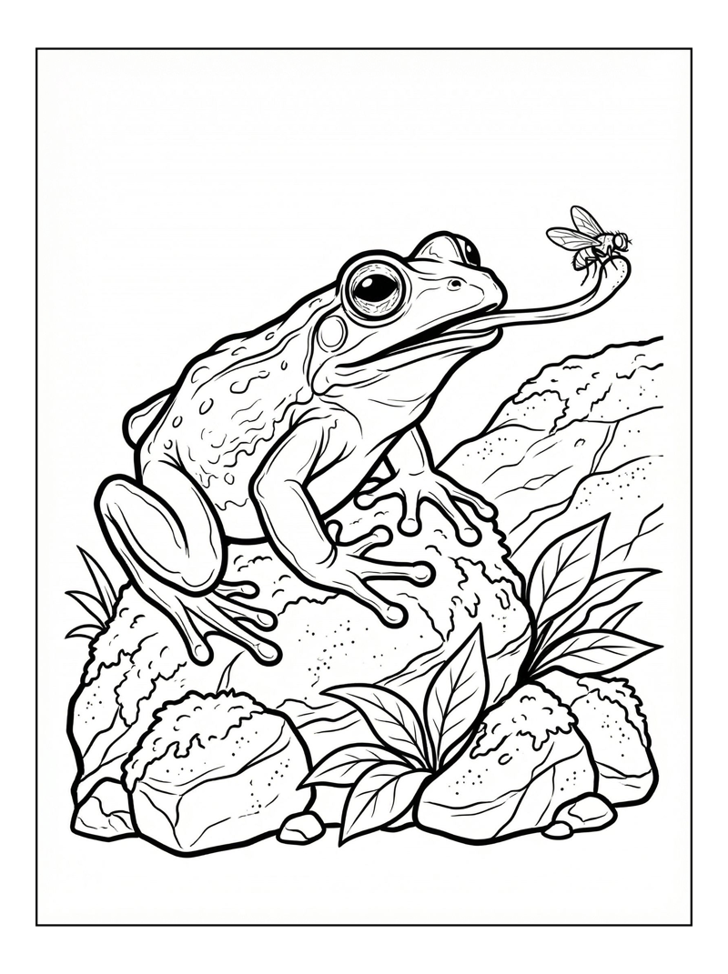Tree Frog Catching Fly On Mossy Rock