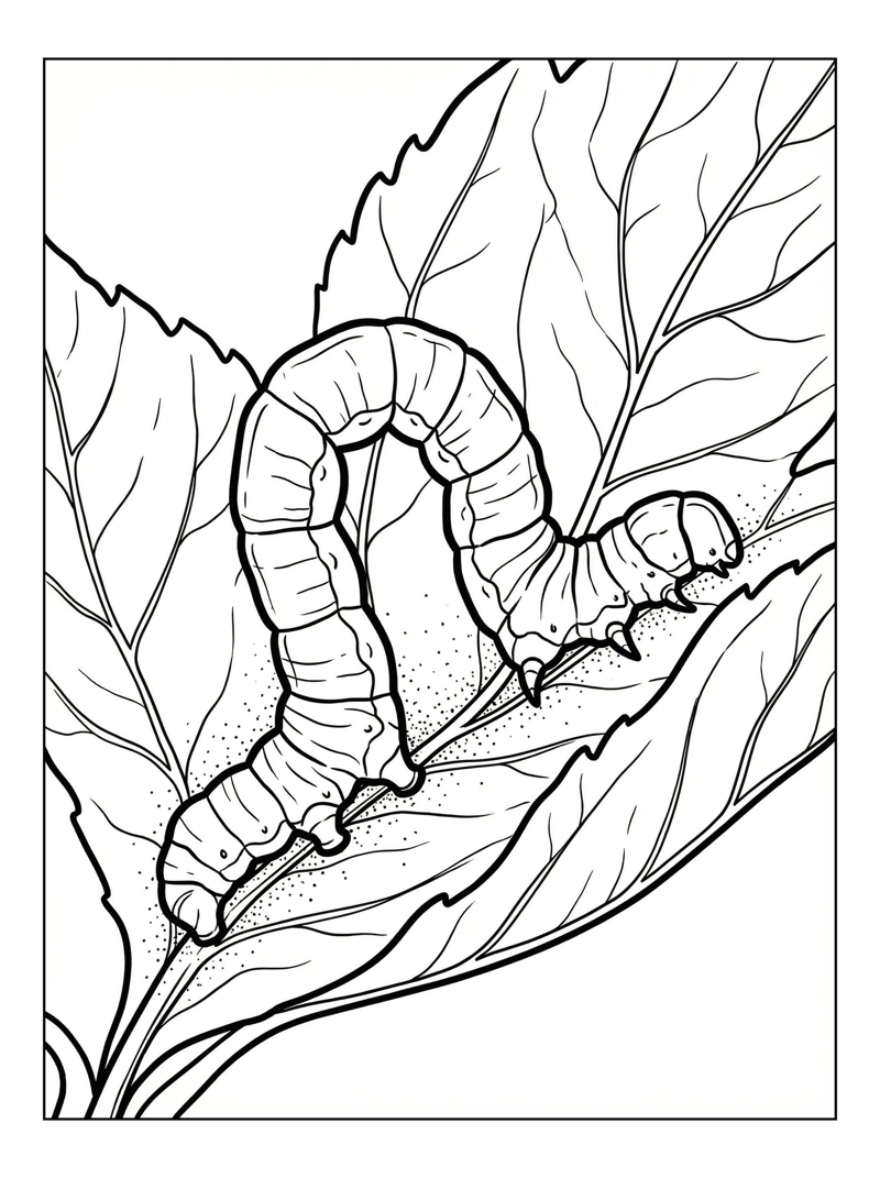 Inchworm Exploring Green Leaf Macro