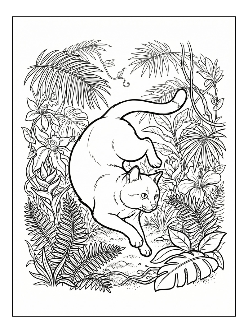 Cat Pouncing Tropical Jungle