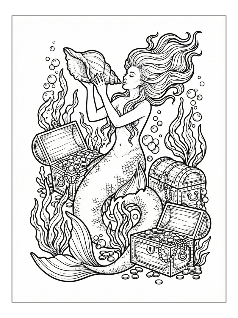 Mermaid Singing With Treasure Chests