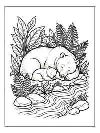 Mother Bear Cub Sleeping By River