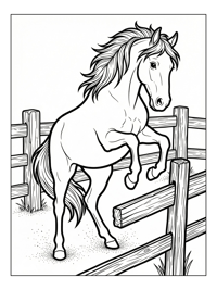 Farm Horse Bucking Wooden Fence