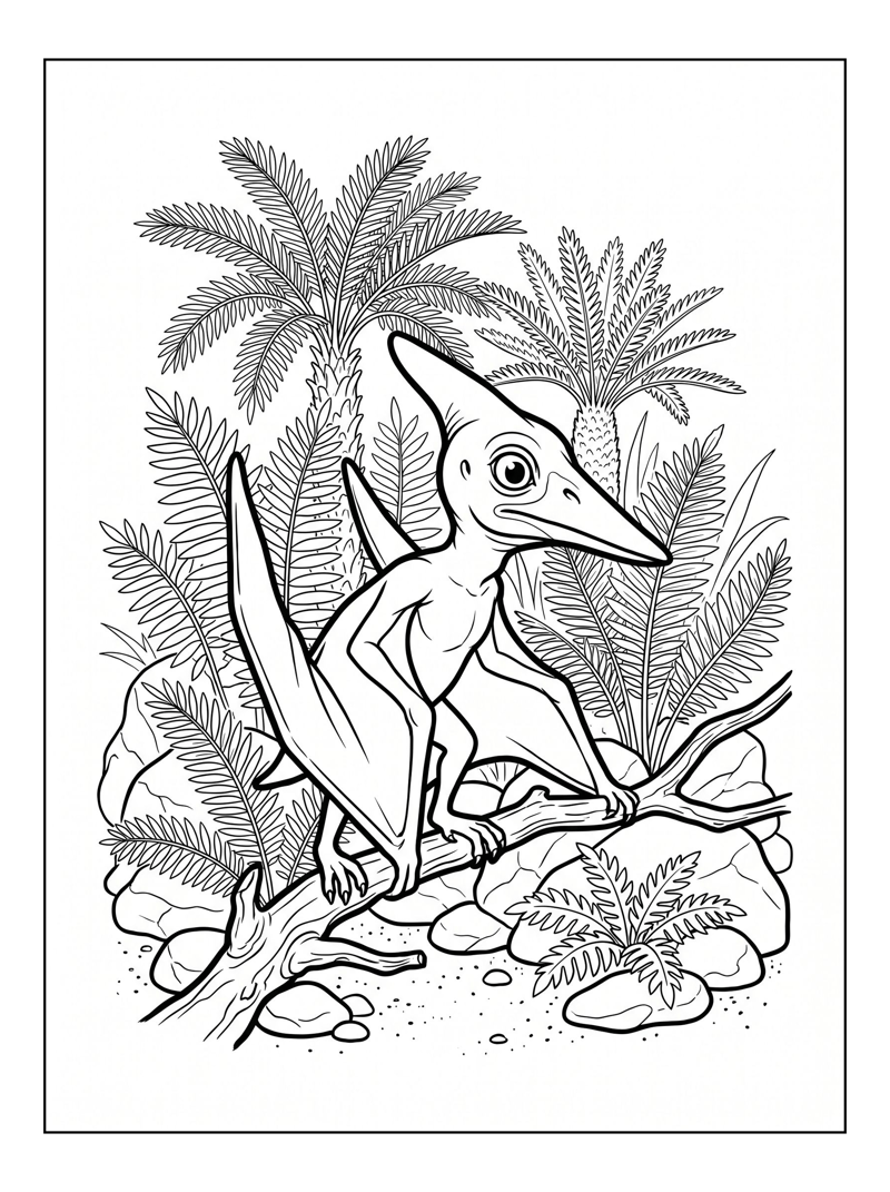 Baby Pterodactyl Perched On Branch
