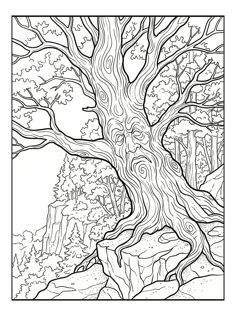 Ancient Tree Face Cliffside Forest