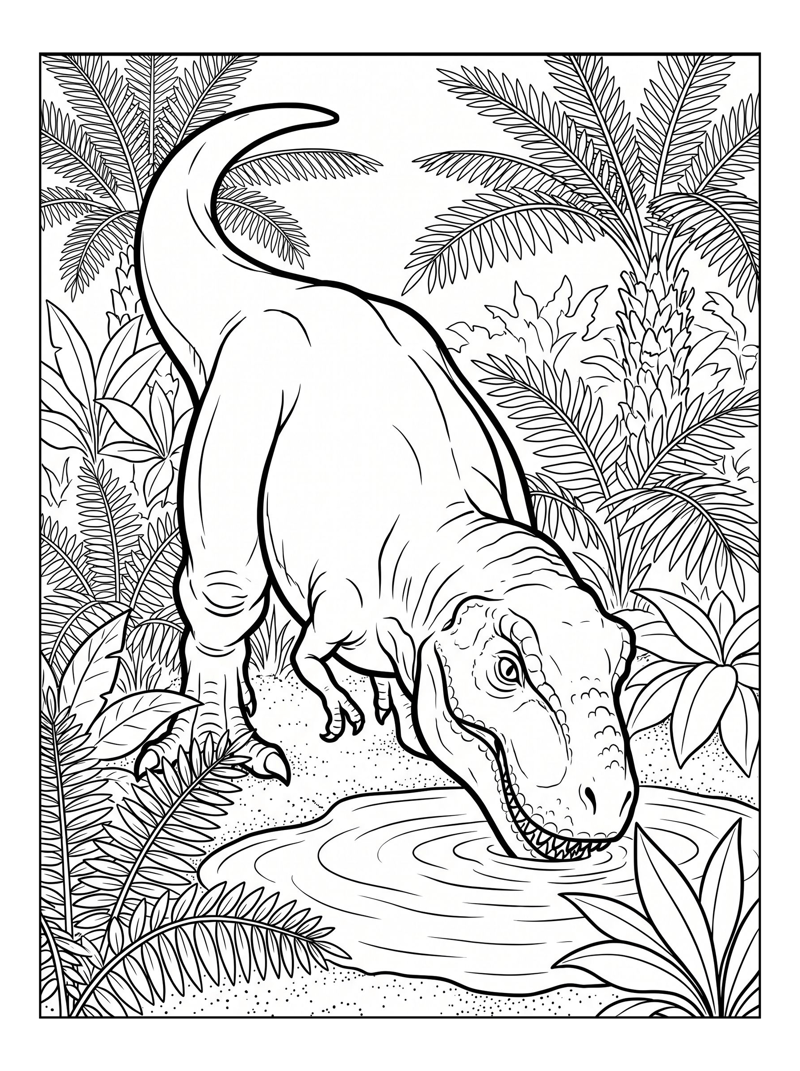 Baby T Rex Drinking In Jungle