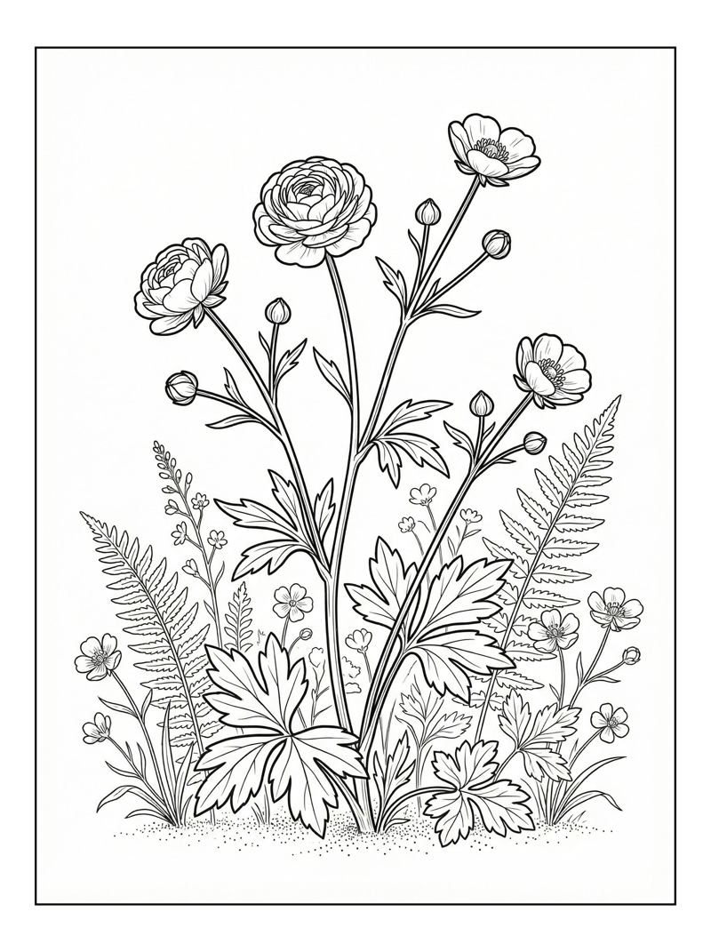 Ranunculus Flowers In Garden Blooming