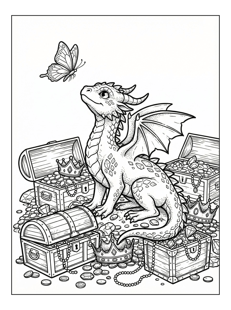 Crystal Dragon Looks At Butterfly Treasure