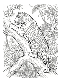 Indochinese Tiger Climbing Rainforest Tree