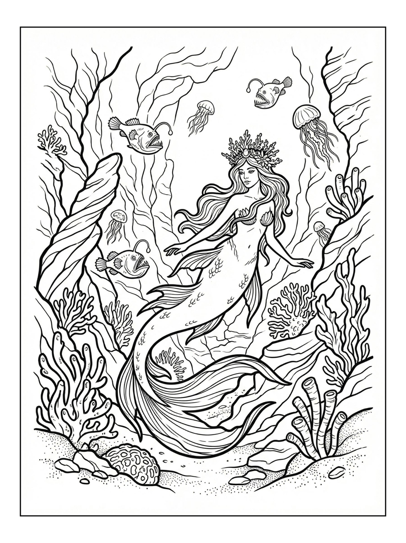 Mermaid Queen Exploring Deep Sea Trench