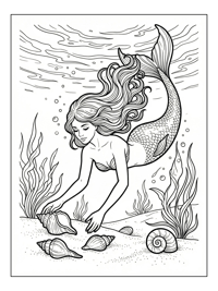 Mermaid Princess Collecting Shells Underwater
