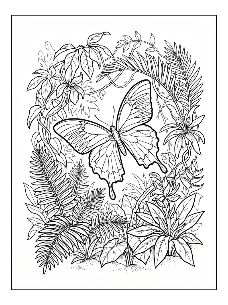 Ulysses Butterfly Hovering In Rainforest