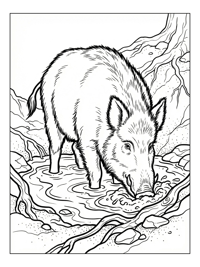 Wild Boar Rooting In Mud Puddle