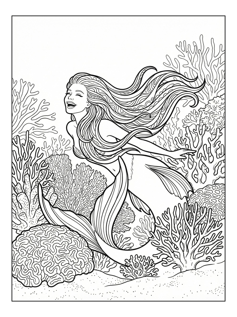 Mermaid Laughing Coral Reef Scene