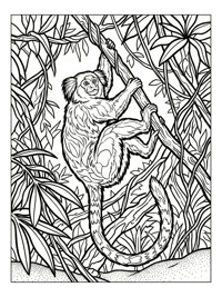 Marmoset Hanging From Vine In Jungle