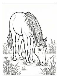 Yearling Horse Grazing Among Prairie Flowers