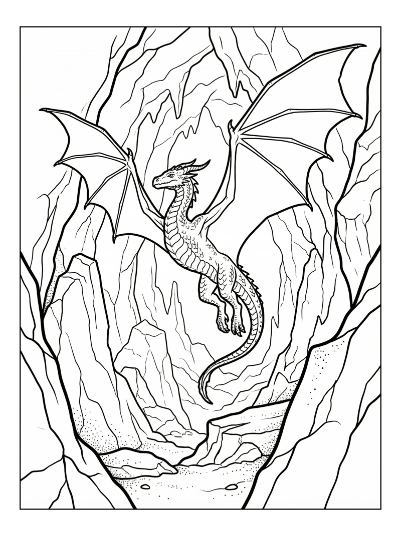 Mystical Wyvern Flying Deep Cave