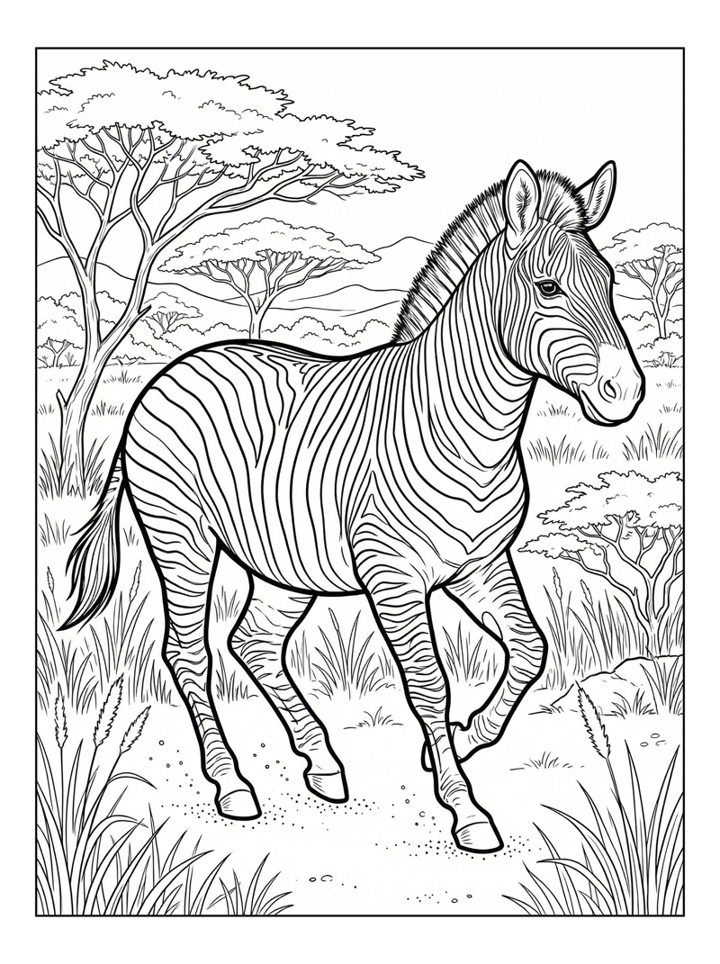 Plains Zebra Trotting In African Savanna
