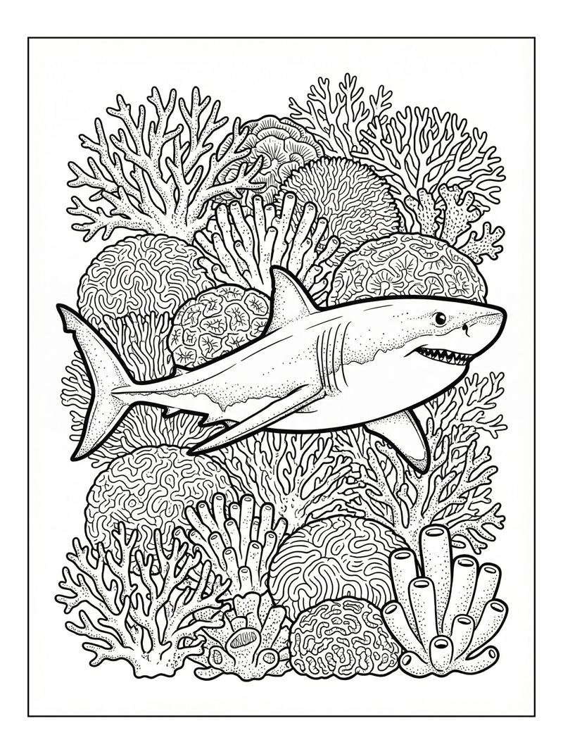 Great White Shark Swims Through Coral Reef