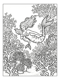 Mermaid Mother And Child Swimming Coral Reef