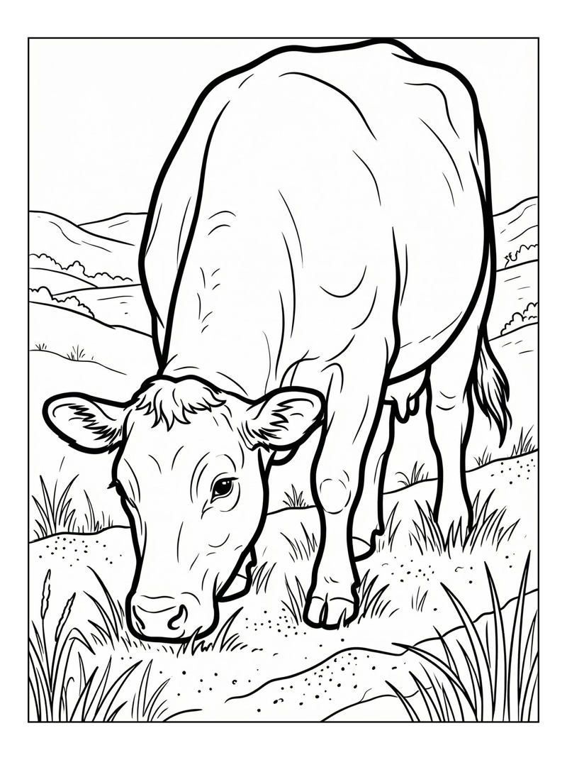Beef Cow Sniffing In Rolling Hills