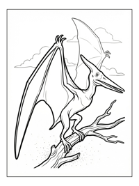 Pterodactyl Perching On Branch In Sky