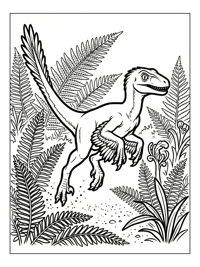 Juvenile Velociraptor Jumping Fern Forest
