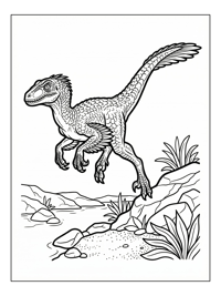 Velociraptor Jumping Over Riverbank
