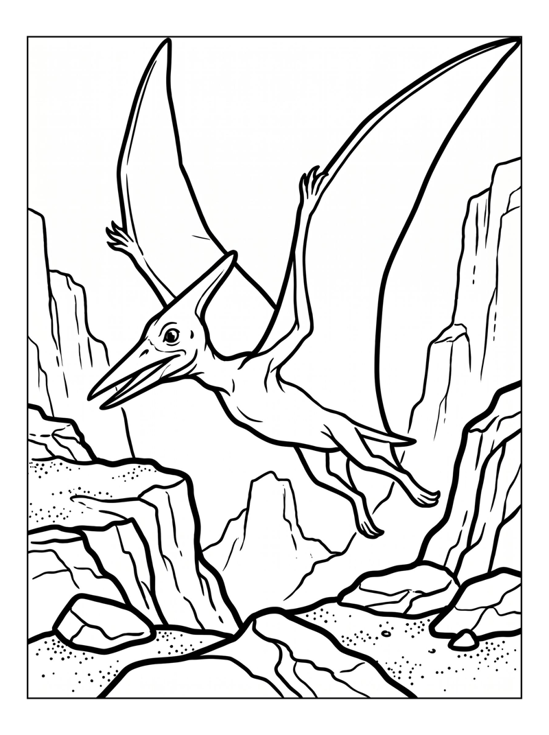 Baby Pterodactyl Flying Amidst Rocks
