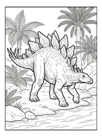 Stegosaurus Walking By River Bank